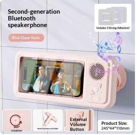 a9018ed8-97ce-4c97-a788-8d8db1f1915d_trans.jpeg Bathroom Waterproof Mobile Phone Box Bluetooth Speaker Audio Bath TV Stand Mobile Phone Holder 360 Degree Rotation Touch Screen