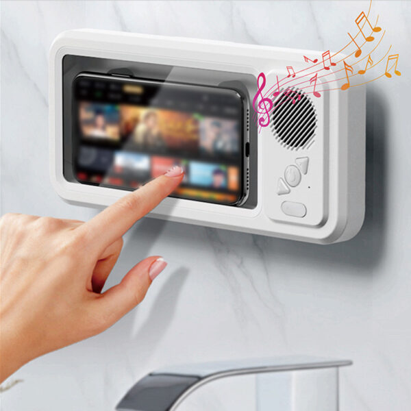 e17d3de5-2bac-4a96-9cd2-a08f4e1c11e9.jpg Bathroom Waterproof Mobile Phone Box Bluetooth Speaker Audio Bath TV Stand Mobile Phone Holder 360 Degree Rotation Touch Screen